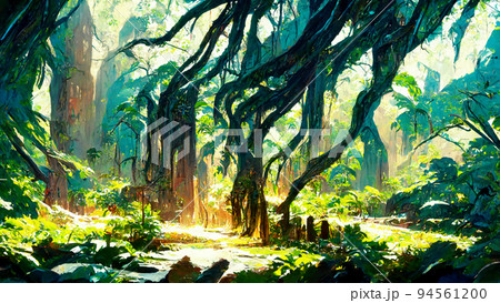 Mayan ancient cultural ruins in the forest 3D illustration Mayan ancient cultural ruins in the forest 3D illustration 94561200