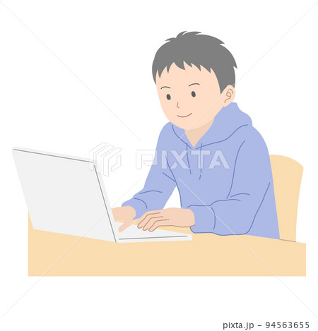 パソコンで勉強をする生き生きした表情の男子学生 94563655