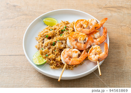 fried rice with shrimps skewers fried rice with shrimps skewers 94563869