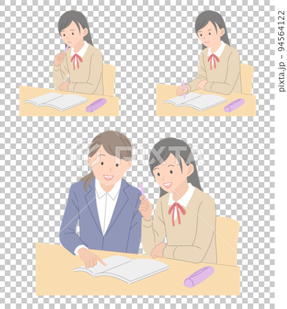 女學生學習和女教師教學的插圖素材集 94564122