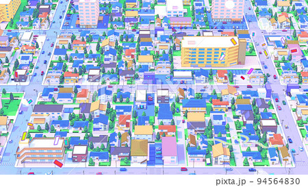 住宅街CG 　パステルカラー　街並み　俯瞰　背景 　ポップ 94564830