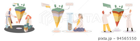 Soil analysis and earth pollution or structure control. Scientist measuring ground levels status metaphor Soil analysis and earth pollution or structure control. Scientist measuring ground levels status metaphor 94565550