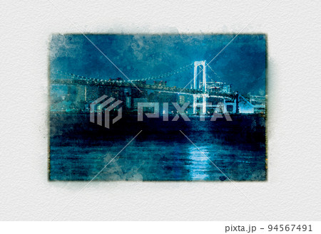 東京港区芝浦の東京タワーとタワーマンションの夜景,豊洲から見る東京湾のイルミネーション 94567491