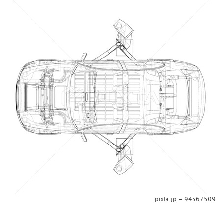 Car lift stand tower with car. Vector Car lift stand tower with car. Vector 94567509