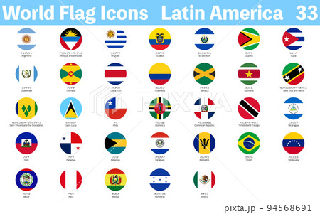 世界の国旗アイコン、中南米33ヶ国セット