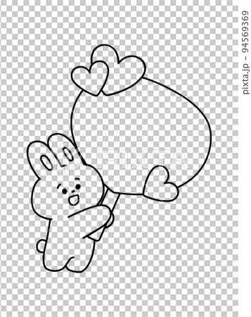 推しのうちわを持ったかわいいウサギ・文字スペース・タイトル枠／線画・モノクロ 94569369