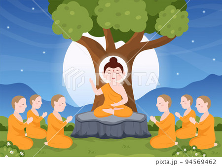 Happy Makha Bucha Day Template Hand Drawn Cartoon Flat Illustration Buddha Sitting in Lotus Flower under Bodhi Tree at Night Surrounded by Monk Happy Makha Bucha Day Template Hand Drawn Cartoon Flat Illustration Buddha Sitting in Lotus Flower under Bodhi Tree at Night Surrounded by Monk 94569462