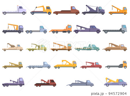 Rescue tow truck icons set cartoon vector. Accident car. Road crane 94572904