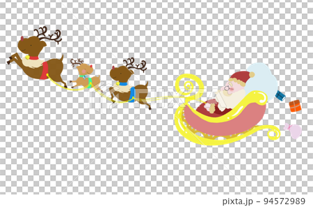 聖誕老人在雪橇上帶著三隻飛行馴鹿 94572989
