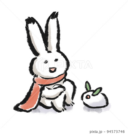 雪で作ったうさぎに話しかけるうさぎのキャラクター 筆タッチイラスト 雪で作ったうさぎに話しかけるうさぎのキャラクター 筆タッチイラスト 94573746