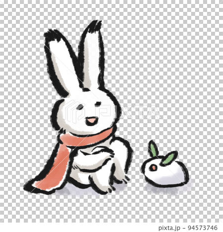 雪で作ったうさぎに話しかけるうさぎのキャラクター 筆タッチイラスト 雪で作ったうさぎに話しかけるうさぎのキャラクター 筆タッチイラスト 94573746
