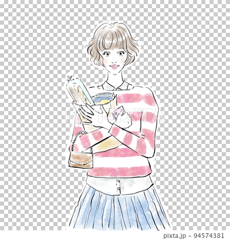 食品を購入した可愛い女性 94574381
