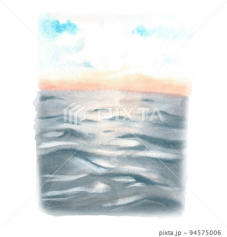 Seascape at sunset. Watercolor illustration. Isolated on a white background. Seascape at sunset. Watercolor illustration. Isolated on a white background. 94575006