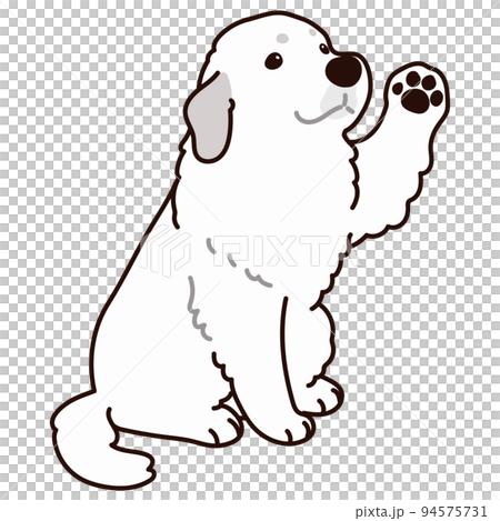手を振るシンプルで可愛いグレートピレニーズのイラスト　主線あり 94575731
