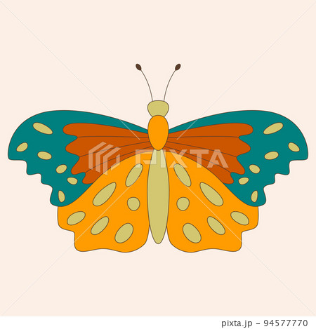 Retro 60s 70s hippie groovy butterfly for cards, stickers or poster design. Flat vector illustration Retro 60s 70s hippie groovy butterfly for cards, stickers or poster design. Flat vector illustration 94577770