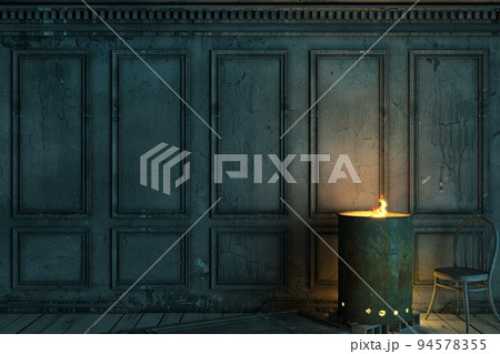 Fireplace from old barrel in abandoned palace 94578355