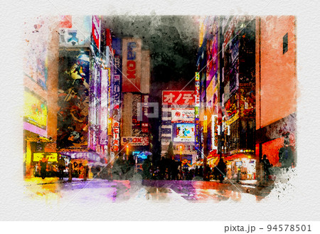 雨のネオン街、雨模様の夜の街、夜のネオン街、雨の降る繁華街,イルミネーションが美しい光の街 雨のネオン街、雨模様の夜の街、夜のネオン街、雨の降る繁華街,イルミネーションが美しい光の街 94578501