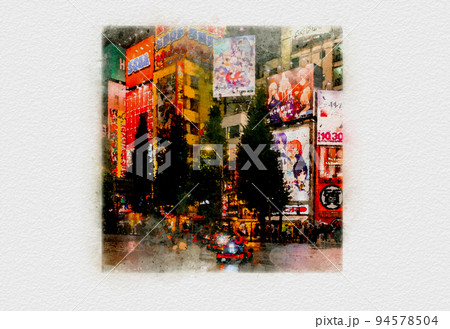 雨のネオン街、雨模様の夜の街、夜のネオン街、雨の降る繁華街,イルミネーションが美しい光の街 94578504