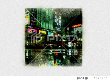 雨のネオン街、雨模様の夜の街、夜のネオン街、雨の降る繁華街,イルミネーションが美しい光の街 94578522