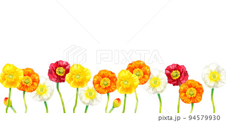 ポピー（ヒナゲシ）のバックグラウンド　春の花の手描き水彩イラスト背景素材 94579930