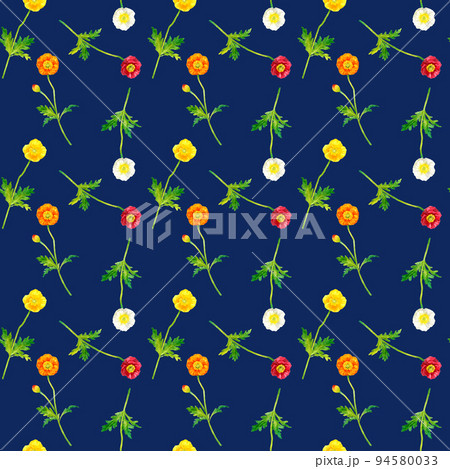 ポピー（ヒナゲシ）のシームレスパターン　春の花柄の手描き水彩イラストテキスタイル 94580033