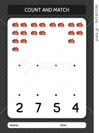 Count and match game with radio. worksheet for preschool kids, kids activity sheet 94580596
