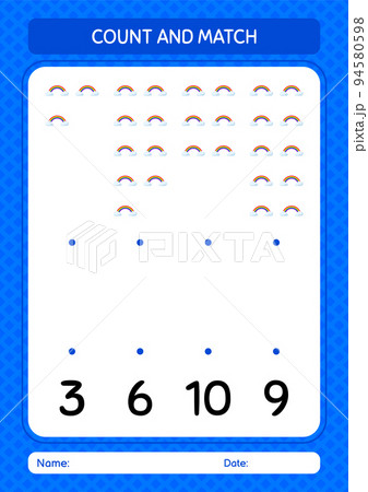 Count and match game with rainbow. worksheet for preschool kids, kids activity sheet Count and match game with rainbow. worksheet for preschool kids, kids activity sheet 94580598