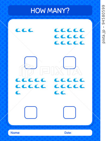 How many counting game with waves. worksheet for preschool kids, kids activity sheet How many counting game with waves. worksheet for preschool kids, kids activity sheet 94580599