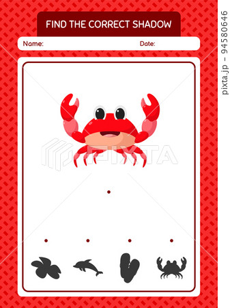 Find the correct shadows game with crab. worksheet for preschool kids, kids activity sheet Find the correct shadows game with crab. worksheet for preschool kids, kids activity sheet 94580646