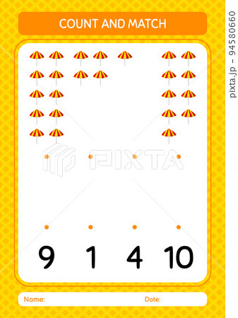 Count and match game with umbrella. worksheet for preschool kids, kids activity sheet 94580660