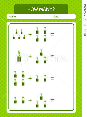 How many counting game with sand shovel. worksheet for preschool kids, kids activity sheet How many counting game with sand shovel. worksheet for preschool kids, kids activity sheet 94580848