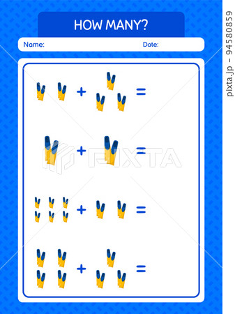 How many counting game with swimming fins. worksheet for preschool kids, kids activity sheet 94580859