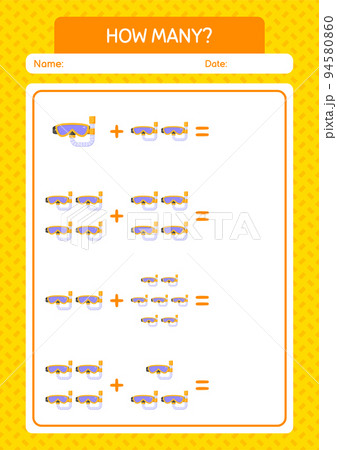 How many counting game with swimming goggles. worksheet for preschool kids, kids activity sheet How many counting game with swimming goggles. worksheet for preschool kids, kids activity sheet 94580860