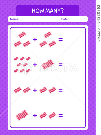 How many counting game with towel. worksheet for preschool kids, kids activity sheet 94580862