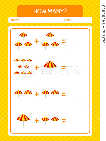 How many counting game with umbrella. worksheet for preschool kids, kids activity sheet How many counting game with umbrella. worksheet for preschool kids, kids activity sheet 94580863