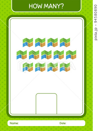 How many counting game with map. worksheet for preschool kids, kids activity sheet How many counting game with map. worksheet for preschool kids, kids activity sheet 94580890