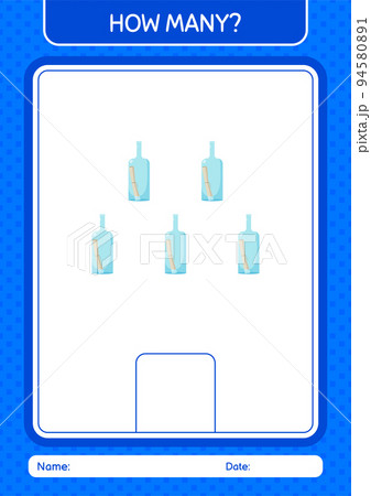 How many counting game with message bottle. worksheet for preschool kids, kids activity sheet 94580891