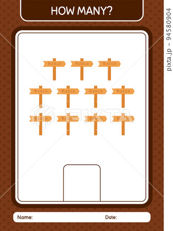How many counting game with sign board. worksheet for preschool kids, kids activity sheet 94580904