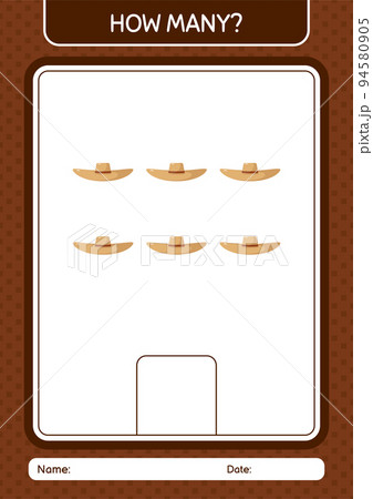 How many counting game with straw hat. worksheet for preschool kids, kids activity sheet How many counting game with straw hat. worksheet for preschool kids, kids activity sheet 94580905