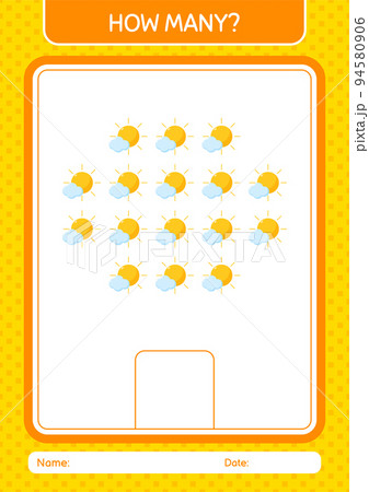 How many counting game with sun. worksheet for preschool kids, kids activity sheet How many counting game with sun. worksheet for preschool kids, kids activity sheet 94580906