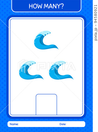 How many counting game with waves. worksheet for preschool kids, kids activity sheet 94580921