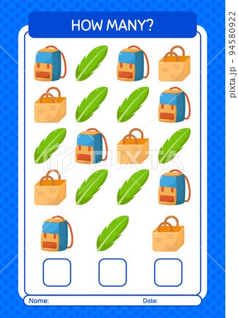 How many counting game with summer icon. worksheet for preschool kids, kids activity sheet 94580922