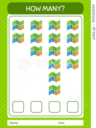 How many counting game with map. worksheet for preschool kids, kids activity sheet How many counting game with map. worksheet for preschool kids, kids activity sheet 94580994