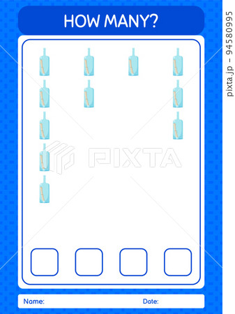 How many counting game with message bottle. worksheet for preschool kids, kids activity sheet 94580995