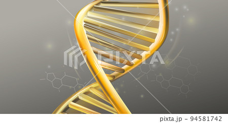 Close-up of golden double helix structure of DNA. 94581742