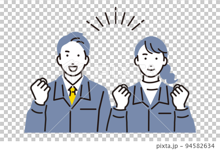 一組身著工作服、膽子擺姿勢的男女 一組身著工作服、膽子擺姿勢的男女 94582634