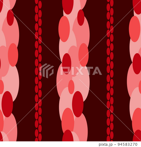 Retro mid century modern feminine geometric abstract style seamless pattern in pink and red color for background, fabric, textile, surface, web, print design. Vertical vintage stripes with ovals. 94583270
