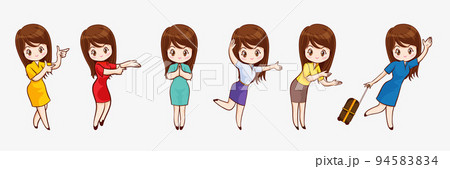 cute beautiful woman cartoon character with different gestures 94583834