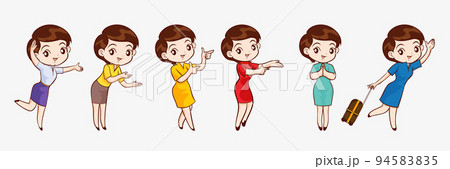 cute beautiful woman cartoon character with different gestures cute beautiful woman cartoon character with different gestures 94583835