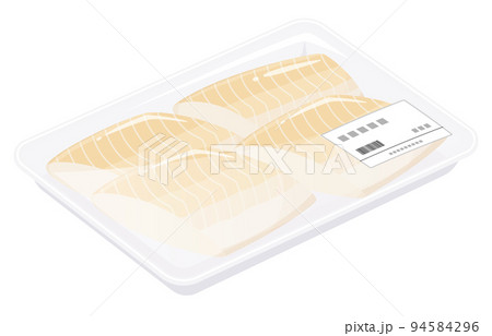 トレーに入ったカレイの切り身のイラスト 94584296